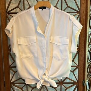 FRNCH White Tie Front Button-up Top